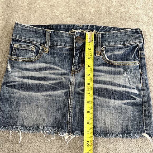 Vintage Y2K American Eagle Micro Denim Mini Skirt Women's 0 Distressed Grunge - Picture 9 of 11